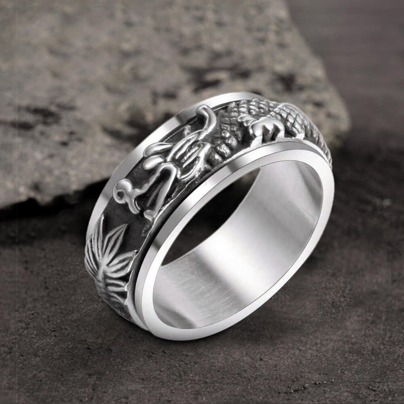 Chinese Dragon Stainless Steel Spinner Ring 01 Silver | Gthic.com