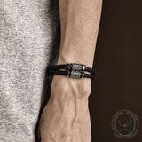 Classic Braided Stainless Steel Leather Bracelet02 | Gthic.com