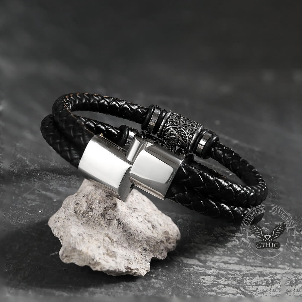 Classic Braided Stainless Steel Leather Bracelet06 | Gthic.com