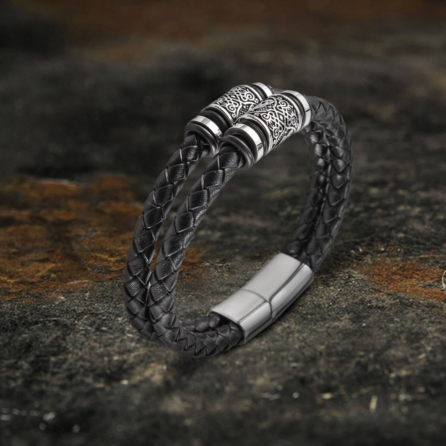 Classic Braided Stainless Steel Leather Bracelet01 | Gthic.com