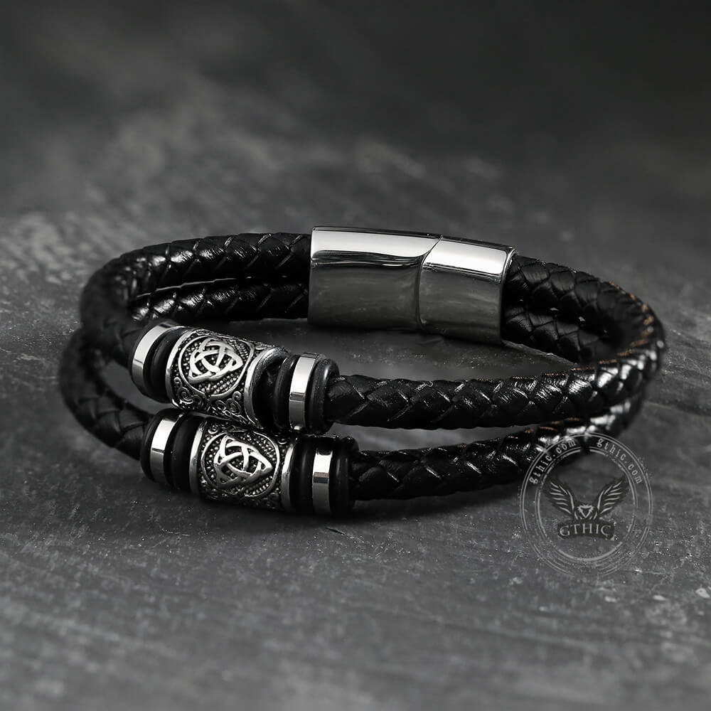 Classic Braided Stainless Steel Leather Bracelet04 | Gthic.com