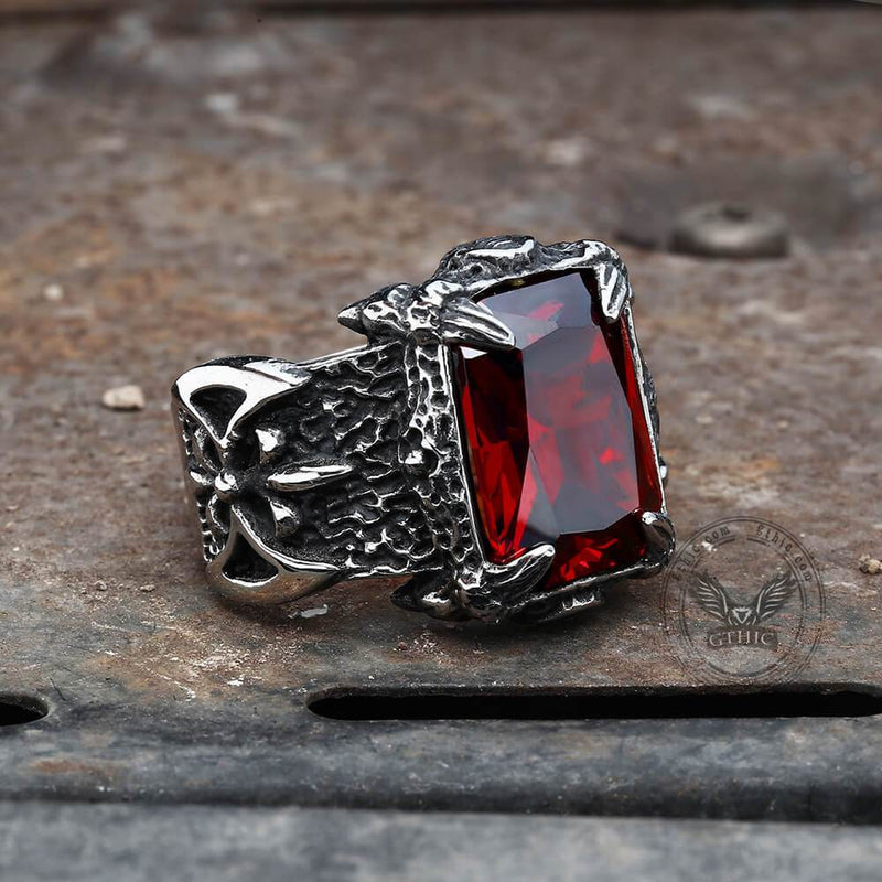 Classic Claw Stainless Steel CZ Ring - Stainless Steel/Gemstone - Black ...