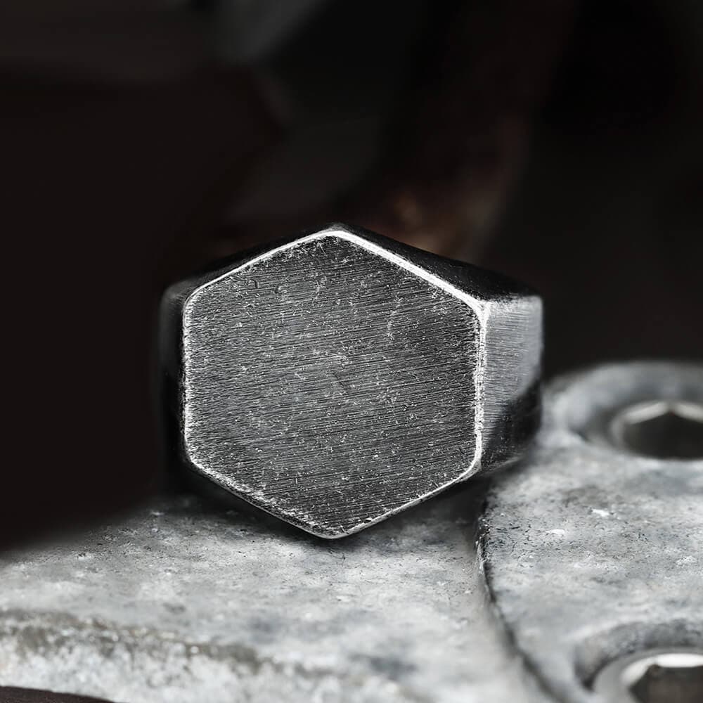 Classic Hexagon Stainless Steel Ring 03 | Gthic.com