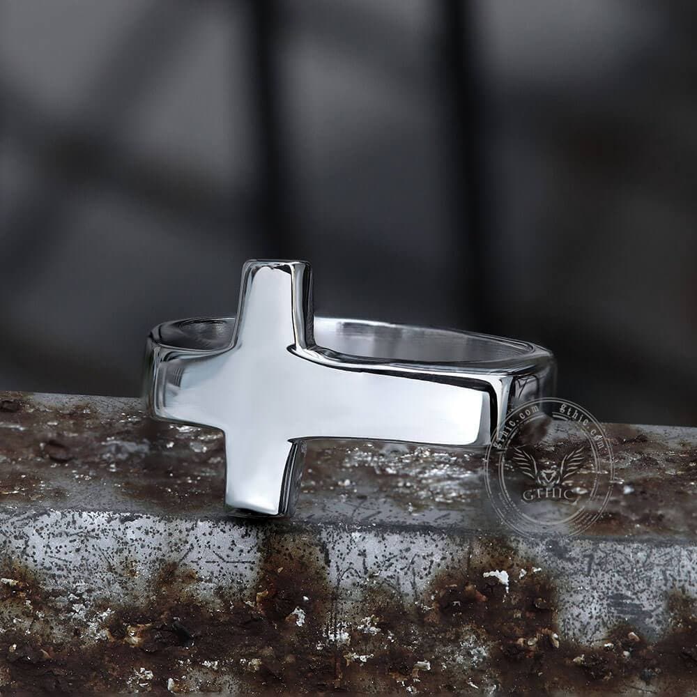 Classic Sideways Cross Stainless Steel Ring – GTHIC