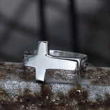 Classic Sideways Cross Stainless Steel Ring 02 silver | Gthic.com