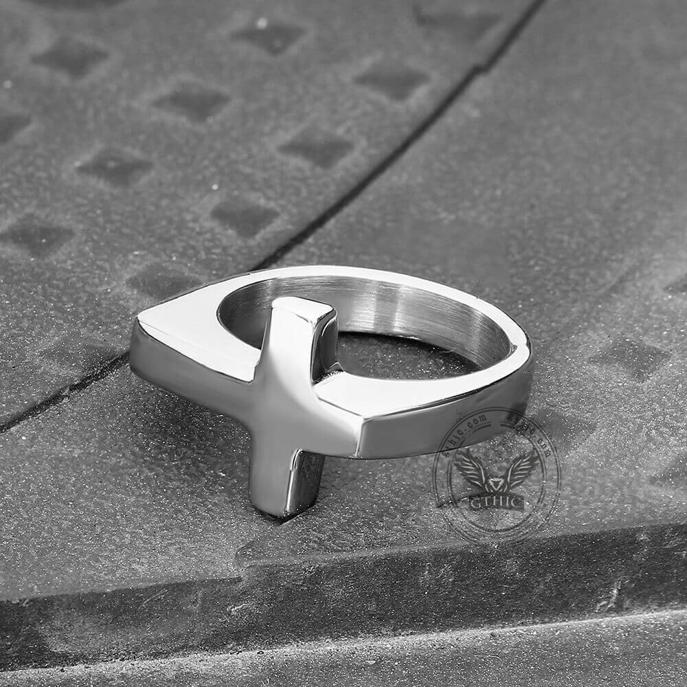 Classic Sideways Cross Stainless Steel Ring 04 silver | Gthic.com