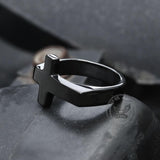 Classic Sideways Cross Stainless Steel Ring 06 black | Gthic.com