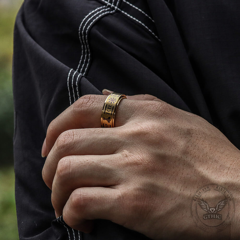 Viking Symbol Rotatable Stainless Steel Ring 02 | Gthic.com