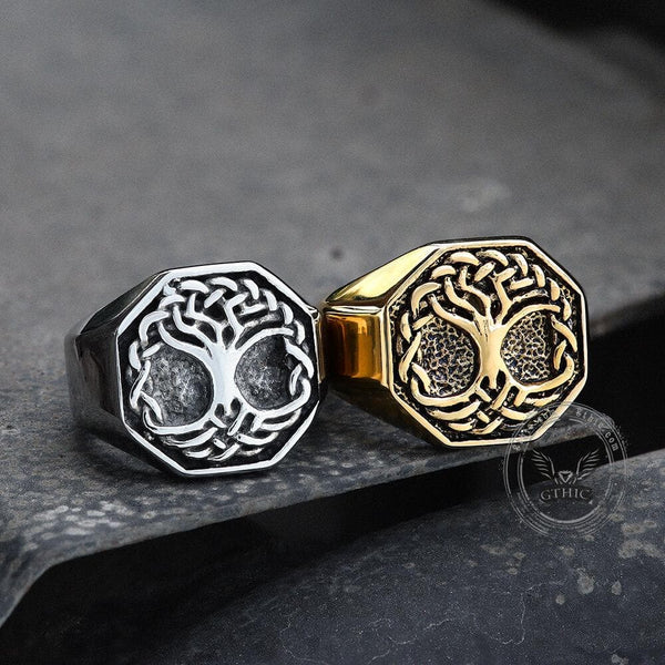 Classic Tree of Life Stainless Steel Viking Ring | Gthic.com