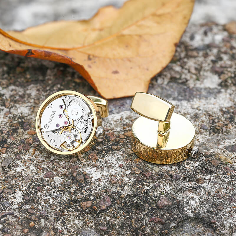 Clockwork Mechanical Watch Copper Cufflinks 02 | Gthic.com
