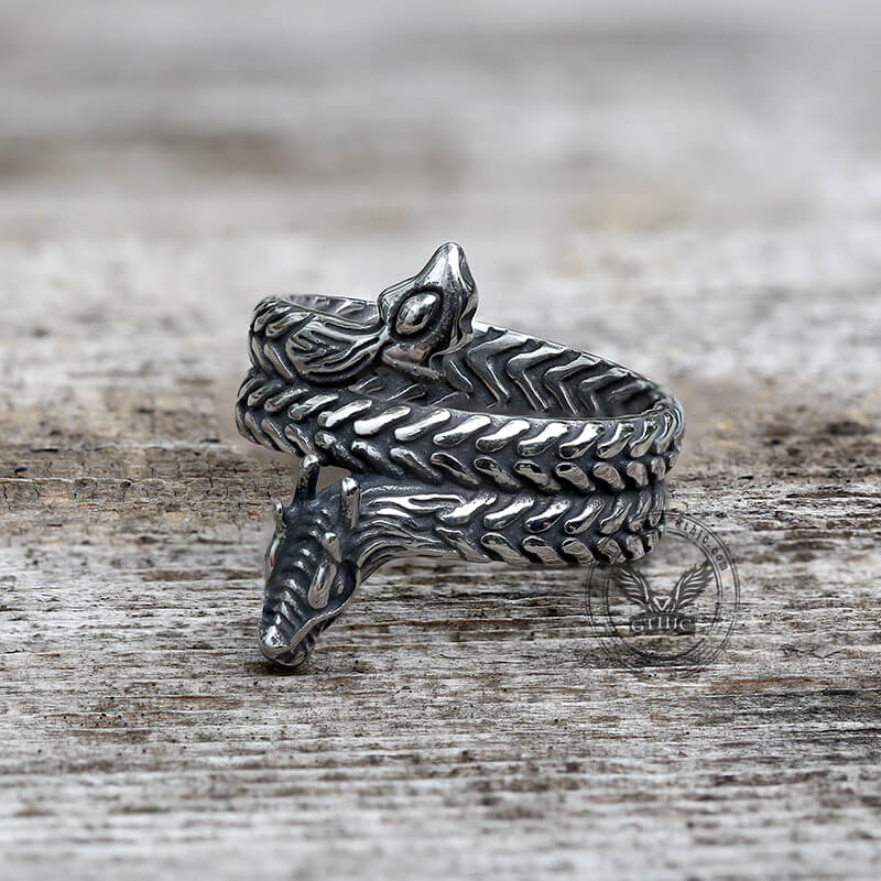 Coiled Dragon Stainless Steel Animal Ring 04 A | Gthic.com