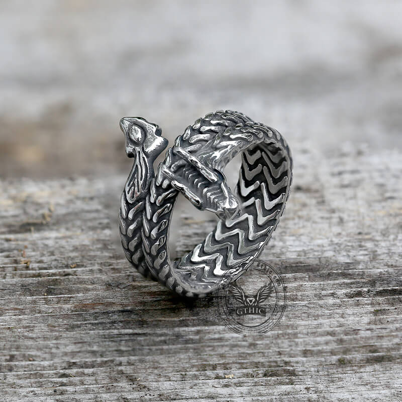 Coiled Dragon Stainless Steel Animal Ring