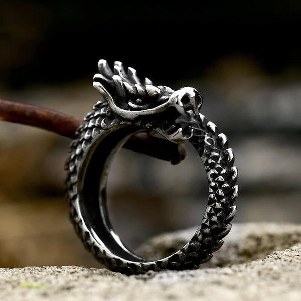 Coiled Dragon Stainless Steel Animal Ring 03 B | Gthic.com