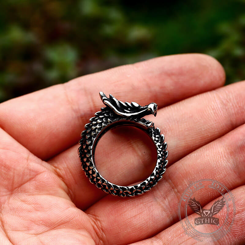 Coiled Dragon Stainless Steel Animal Ring
