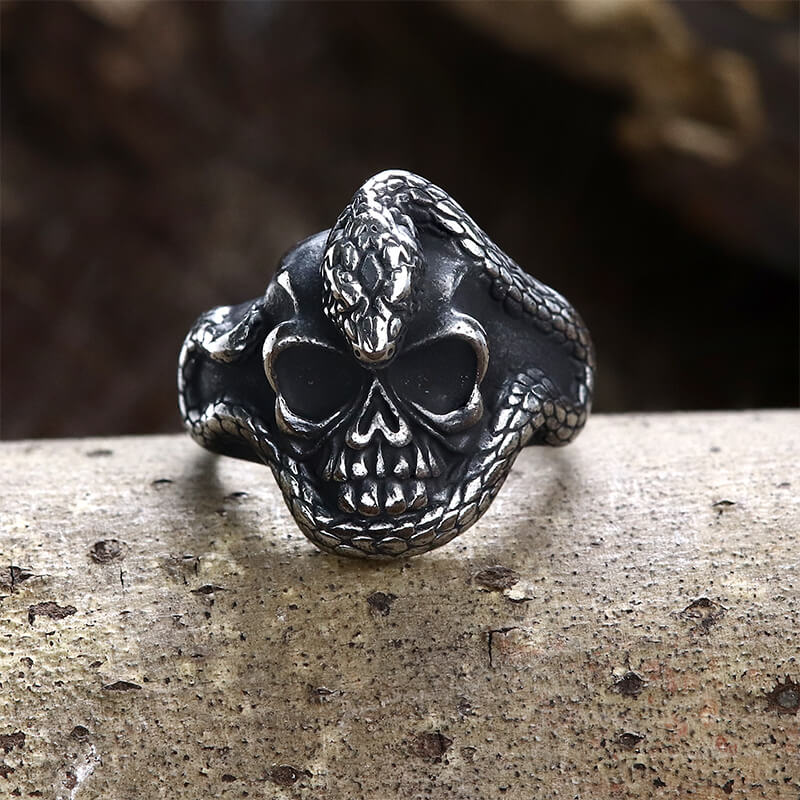 Coiled Snake Skull Stainless Steel Ring | Gthic.com