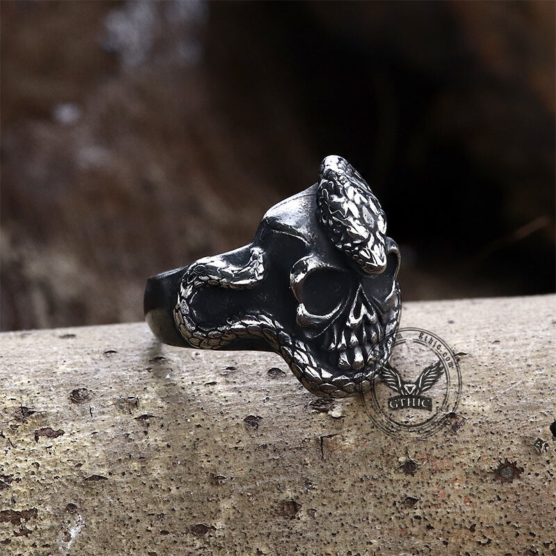 Coiled Snake Skull Stainless Steel Ring | Gthic.com