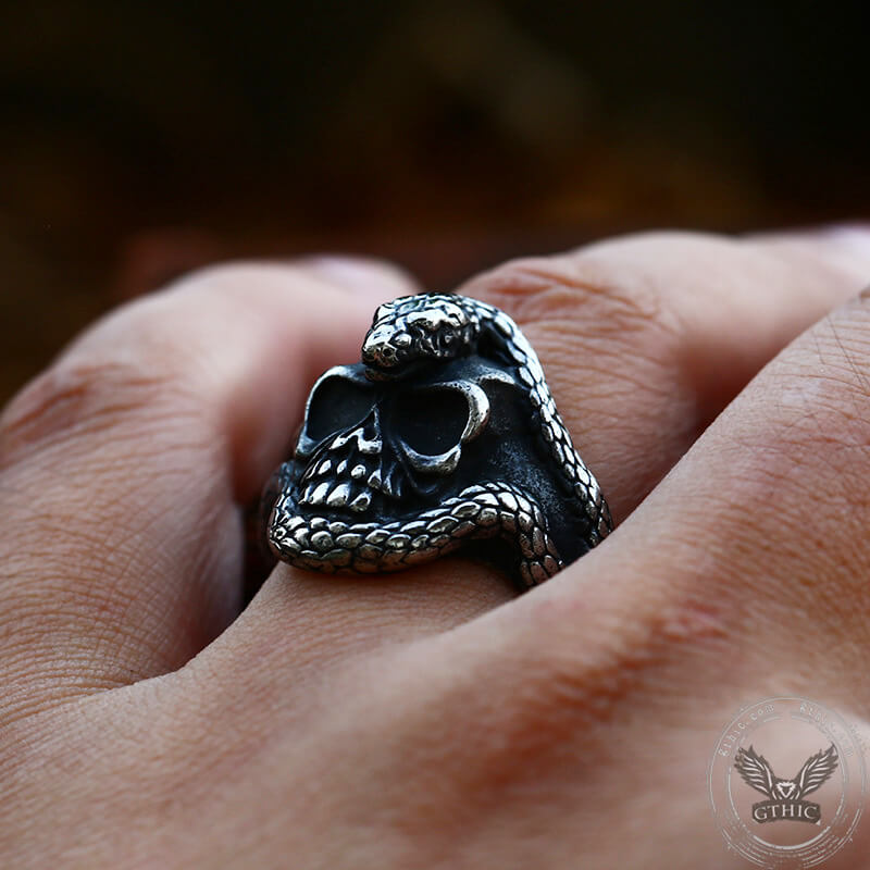 Coiled Snake Skull Stainless Steel Ring