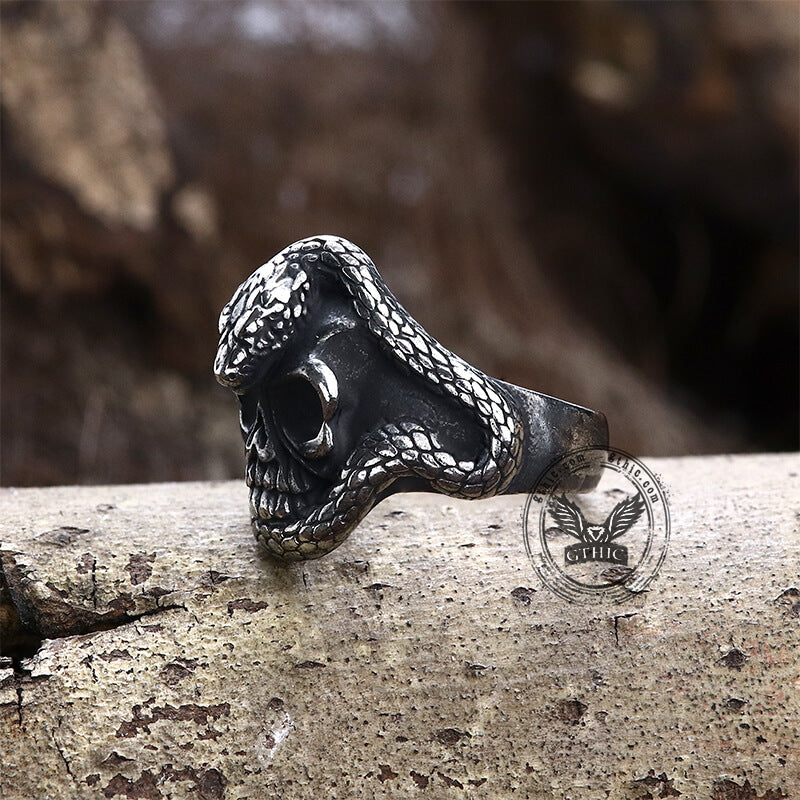 Coiled Snake Skull Stainless Steel Ring | Gthic.com