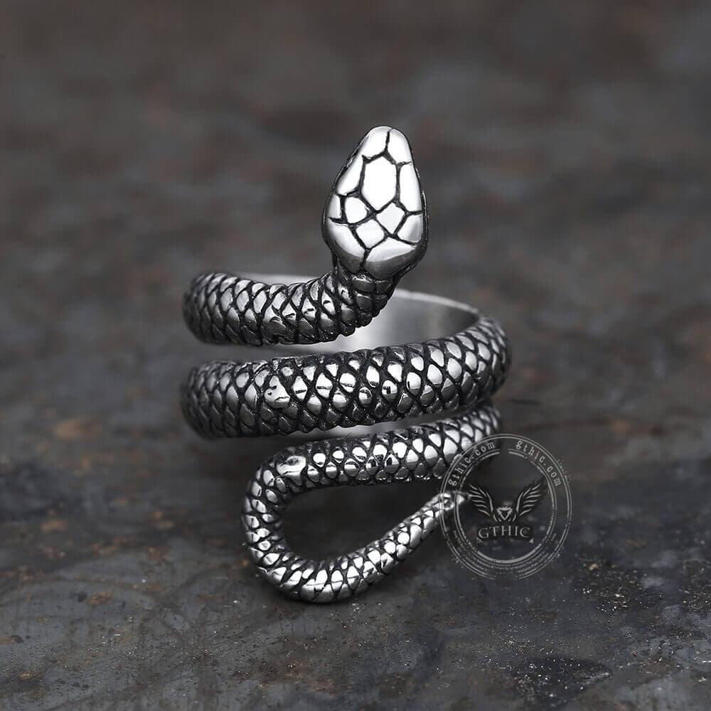 Coiled Snake Stainless Steel Ring 01 | Gthic.com