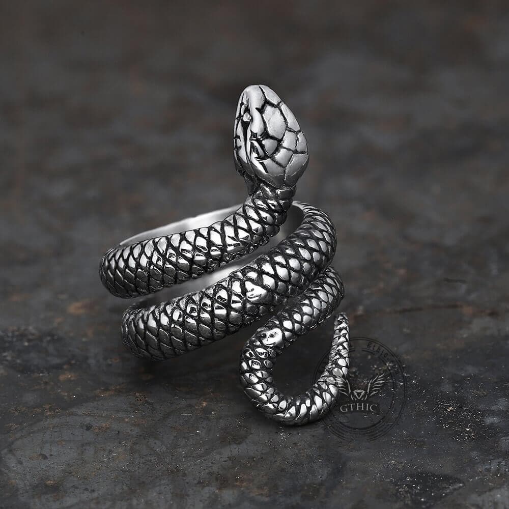 Coiled Snake Stainless Steel Ring 05 | Gthic.com