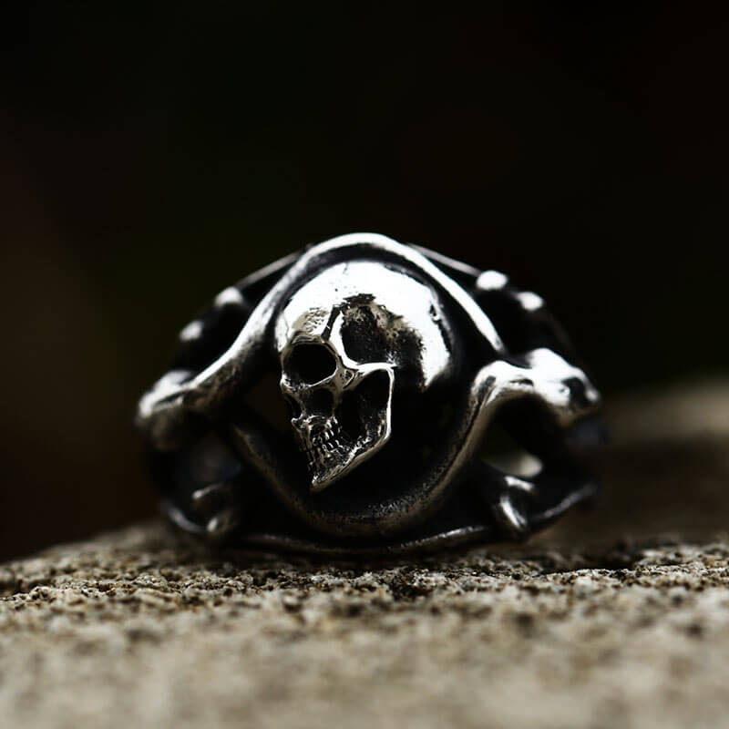 Coiled Snake Stainless Steel Skull Ring | Gthic.com