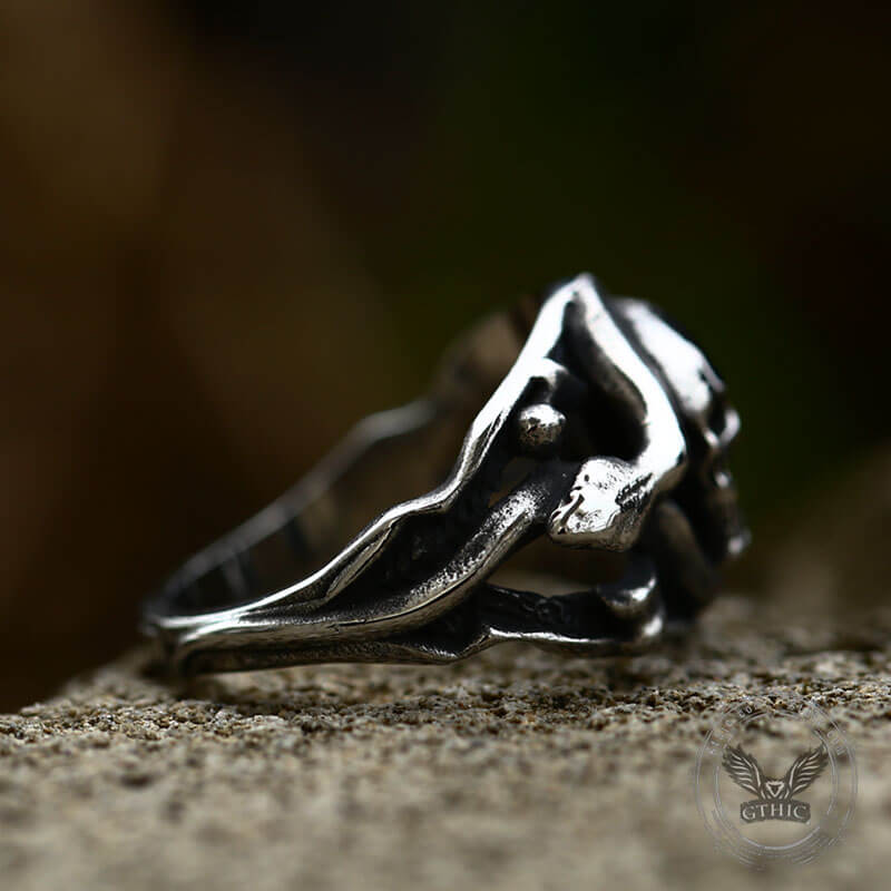 Coiled Snake Stainless Steel Skull Ring | Gthic.com