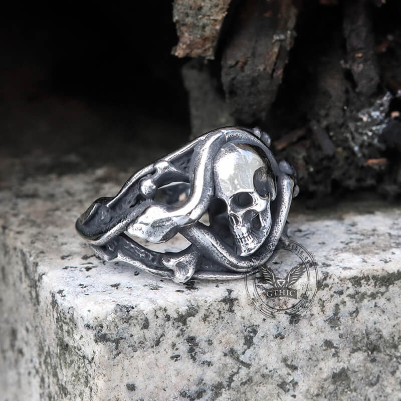 Coiled Snake Stainless Steel Skull Ring