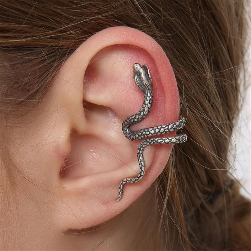 Coiled Snake Sterling Silver Ear Cuffs 02 | Gthic.com