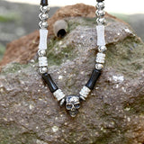 Multi-color Gemstone Beaded Stainless Steel Skull Necklace | Gthic.com