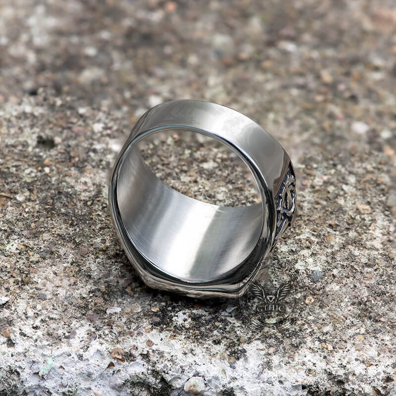 Compass Design Stainless Steel Marine Ring | Gthic.com
