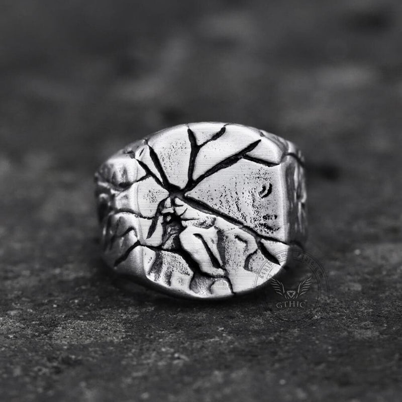 Cracked Stone Texture Stainless Steel Ring 03 | Gthic.com
