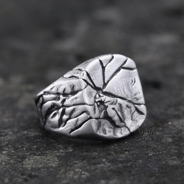 Cracked Stone Texture Stainless Steel Ring 04 | Gthic.com
