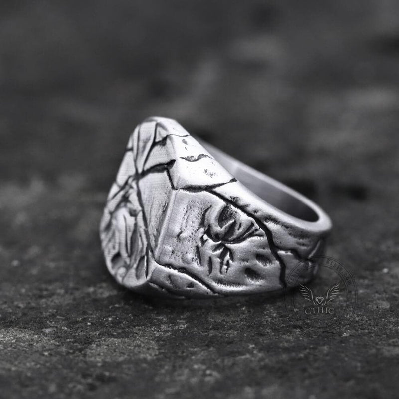 Cracked Stone Texture Stainless Steel Ring 05 | Gthic.com