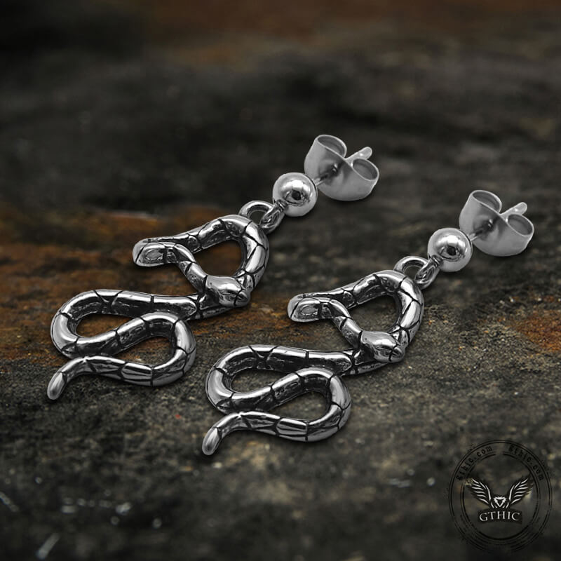 Crawling Snake Stainless Steel Animal Stud Earrings03 | Gthic.com