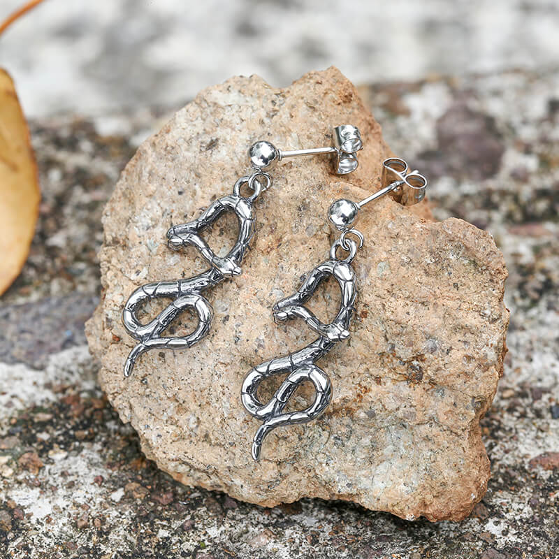 Crawling Snake Stainless Steel Animal Stud Earrings01 | Gthic.com