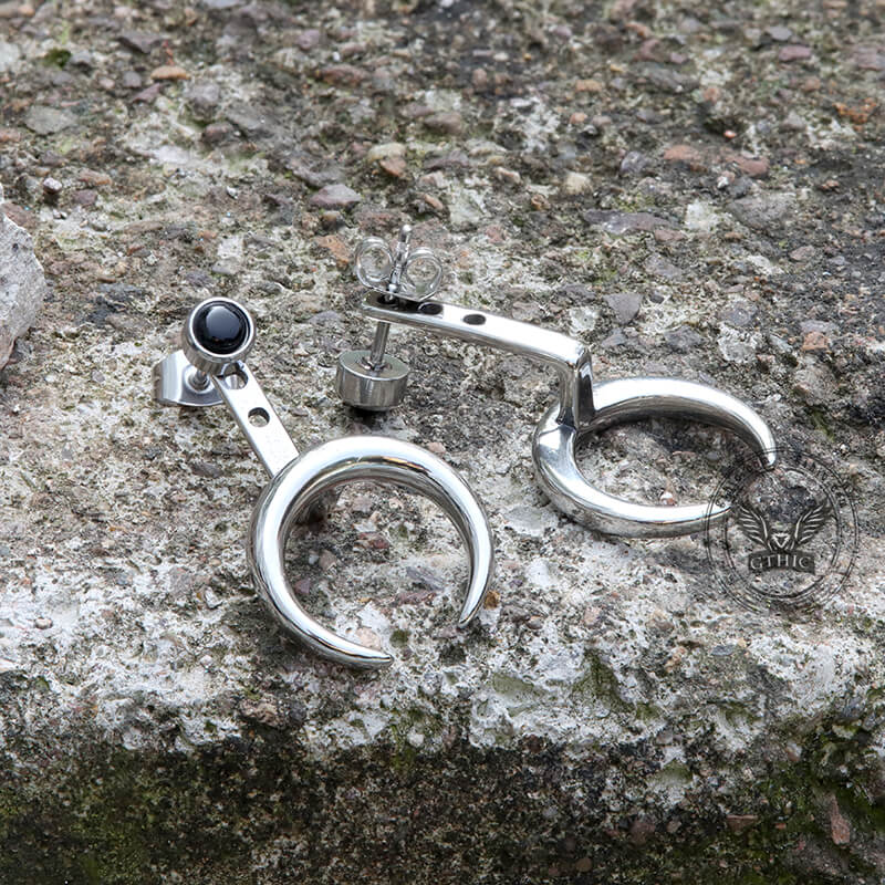 Crescent Moon Stainless Steel Front-back Earrings | Gthic.com