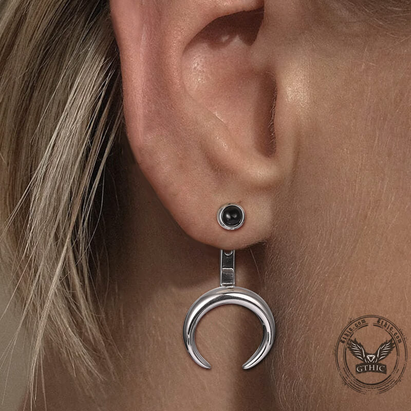Crescent Moon Stainless Steel Front-back Earrings