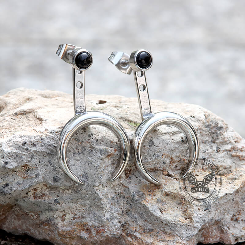 Crescent Moon Stainless Steel Front-back Earrings | Gthic.com