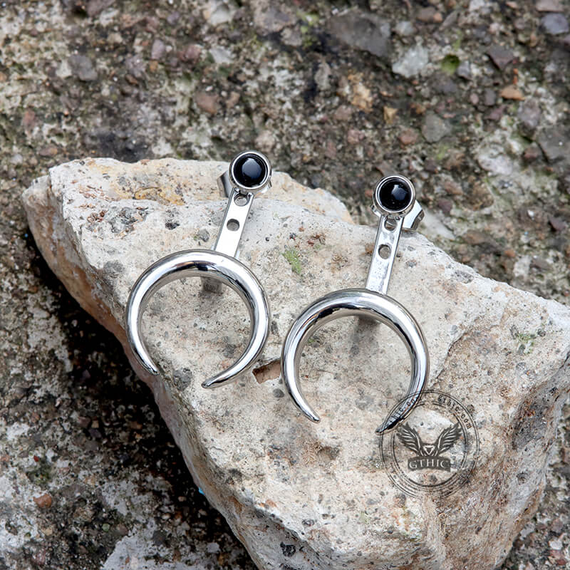 Crescent Moon Stainless Steel Front-back Earrings | Gthic.com