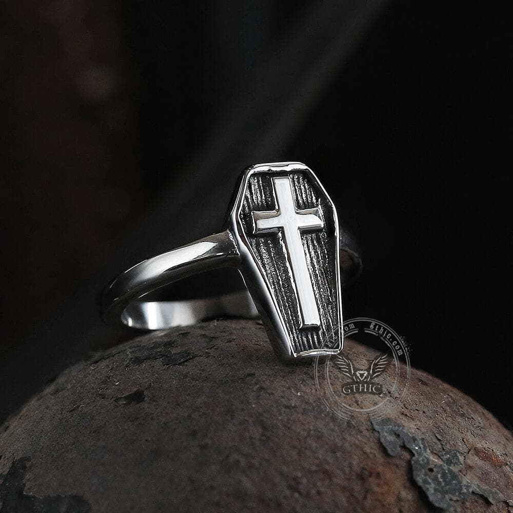 Cross And Coffin Stainless Steel Ring 01 | Gthic.com