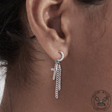 Cross Chain Tassel Stainless Steel Hoop Earring | Gthic.com