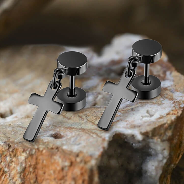 Cross Design Stainless Steel Dangle Earrings | Gthic.com