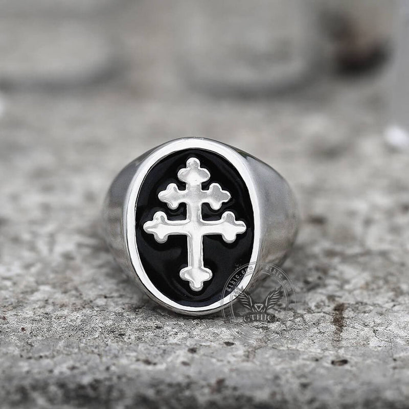 Cross of Lorraine Stainless Steel Masonic Ring | Gthic.com