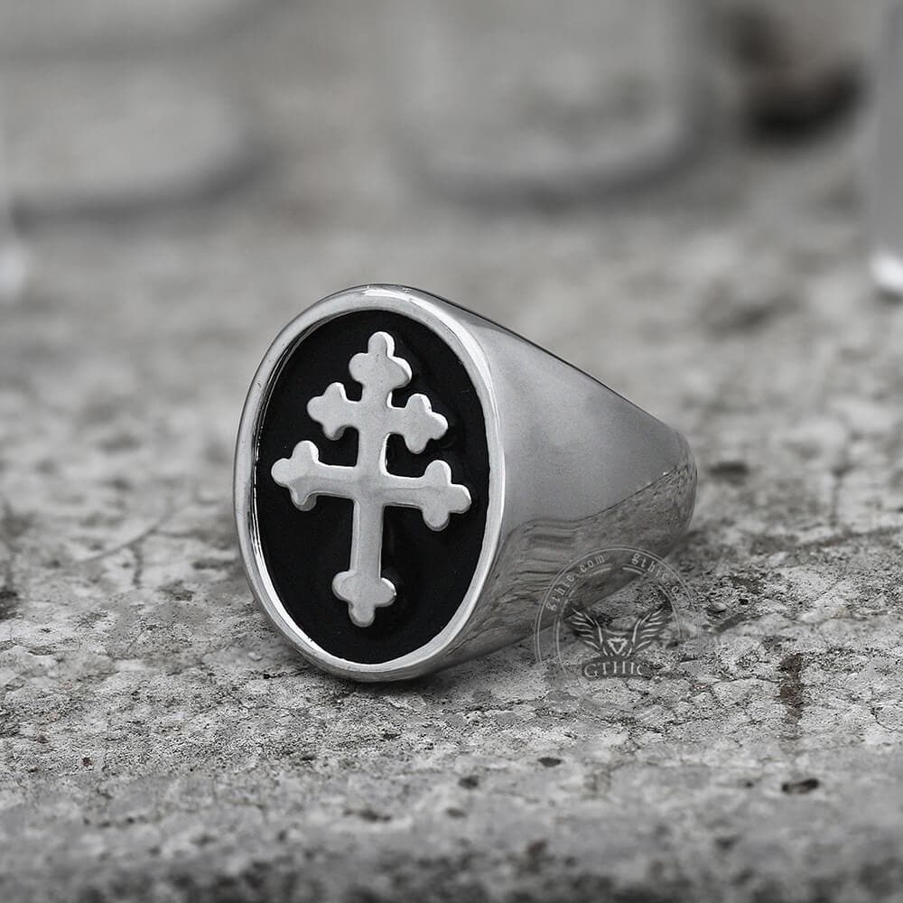 Cross of Lorraine Stainless Steel Masonic Ring | Gthic.com