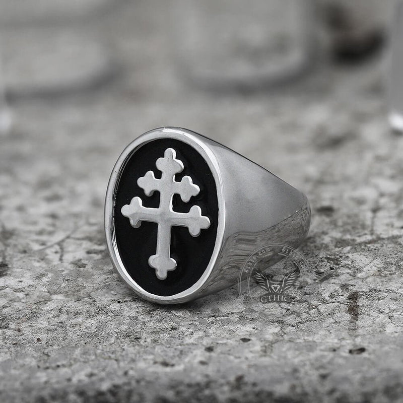 Cross of Lorraine Stainless Steel Masonic Ring | Gthic.com