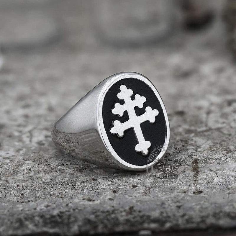 Cross of Lorraine Stainless Steel Masonic Ring | Gthic.com