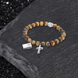 Cross Religious Agate Stone Bead Bracelet | Gthic.com