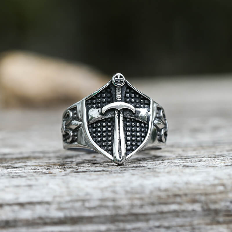 Cross Shield Fleury Stainless Steel Ring | Gthic.com