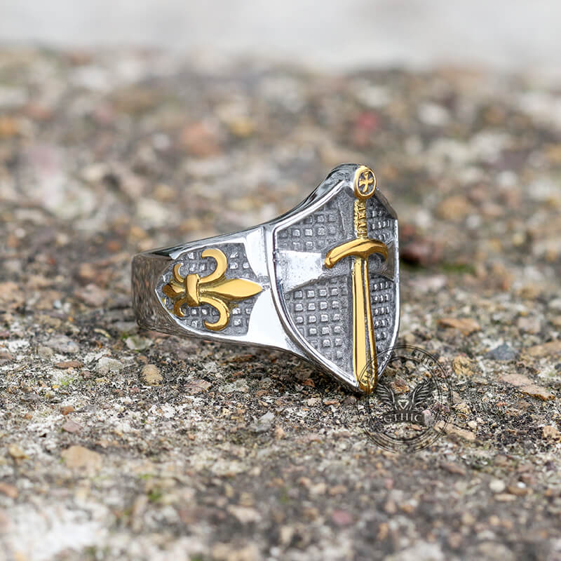 Cross Shield Fleury Stainless Steel Ring | Gthic.com