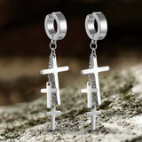 Cross Stainless Steel Clip Hoop Earring | Gthic.com